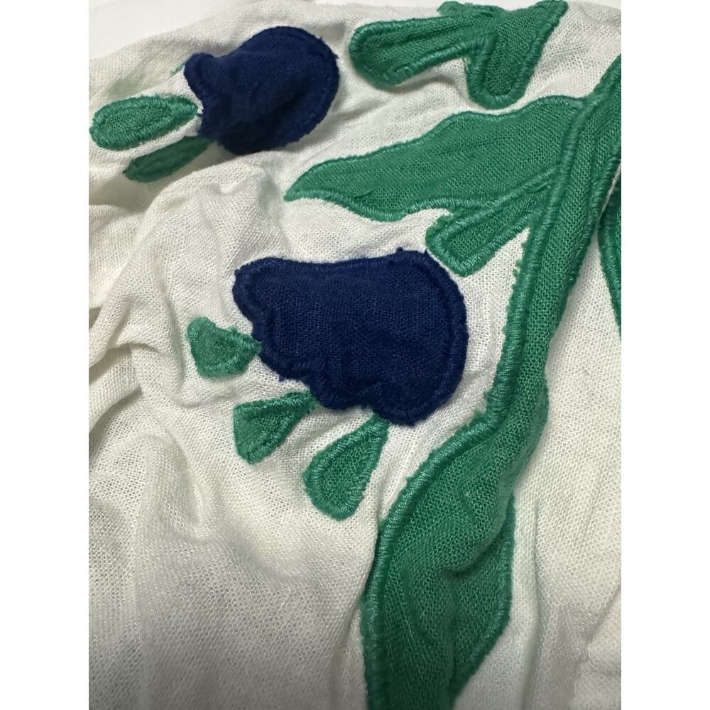 FARM RIO SOFT GARDEN BLUE GREEN FLORAL MIDI DRESS BELTED LINEN BLEND XL - Picture 9 of 10
